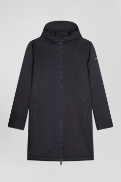 Parka longue à capuche en nylon kaki