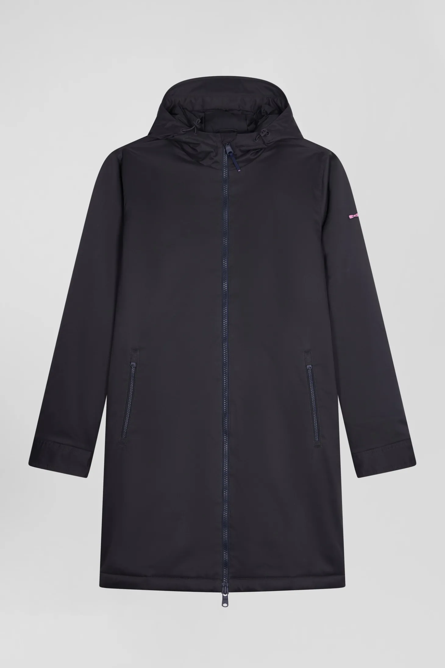 Parka longue à capuche en nylon kaki
