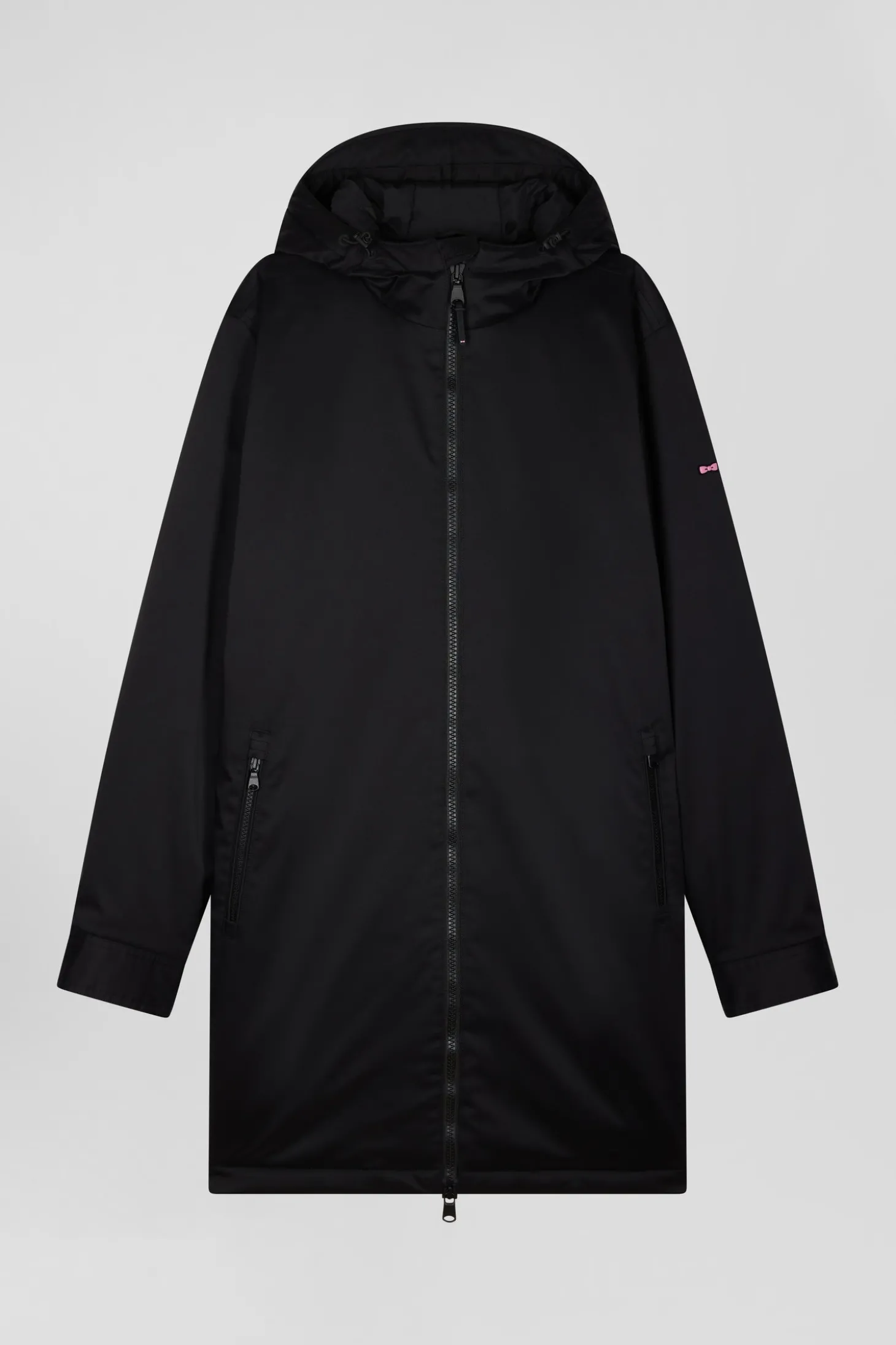Parka longue à capuche en nylon noir