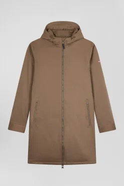 Parka longue à capuche en nylon marron