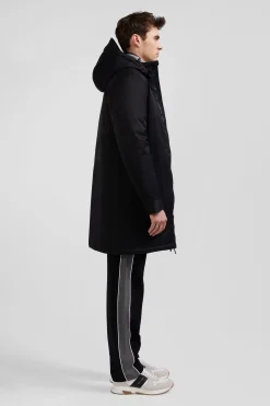 Parka longue à capuche en nylon noir