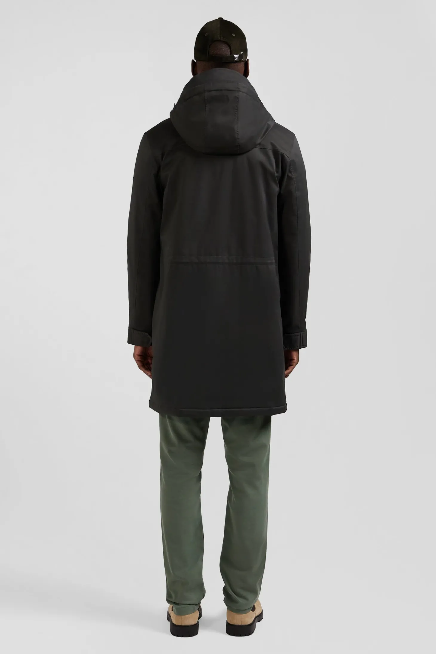 Parka longue à capuche en nylon kaki