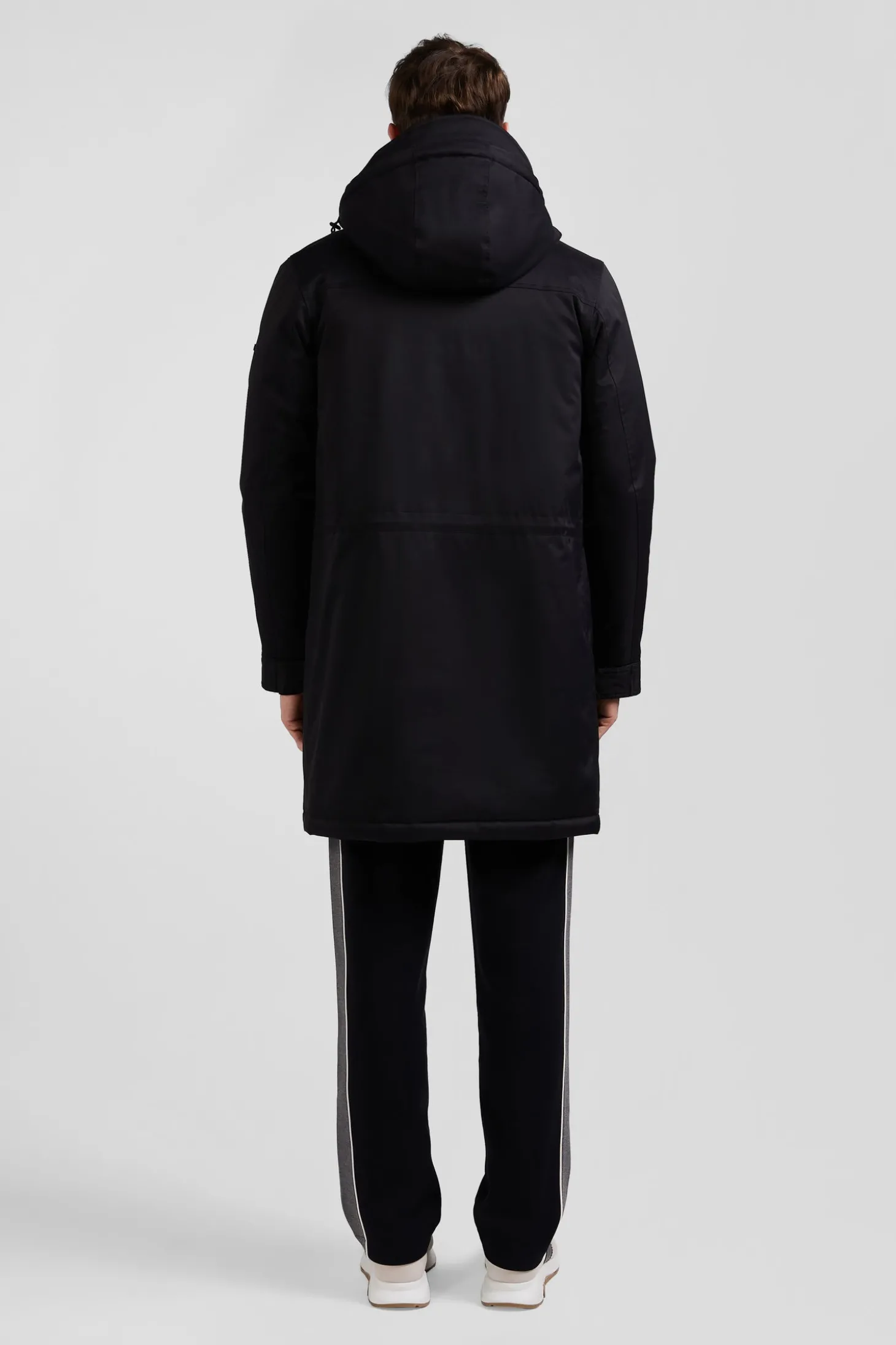Parka longue à capuche en nylon noir