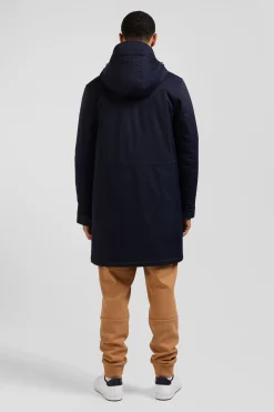 Parka longue à capuche en nylon bleu marine