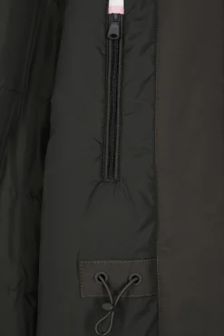 Parka longue à capuche en nylon kaki