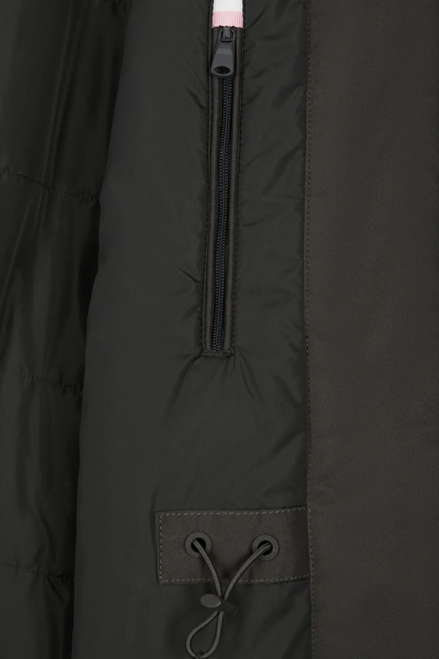 Parka longue à capuche en nylon kaki