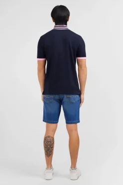 Polo bleu marine en coton pima avec détails contrastés