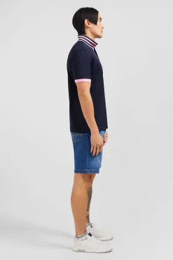 Polo bleu marine en coton pima avec détails contrastés