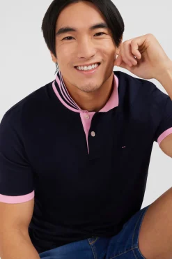 Polo bleu marine en coton pima avec détails contrastés