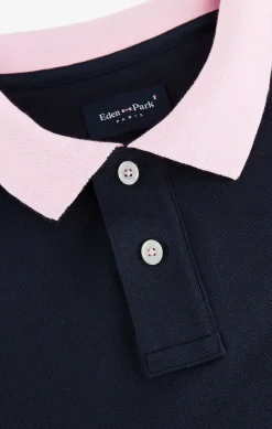Polo bleu marine en coton pima avec détails contrastés