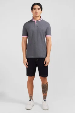 Polo gris en coton pima avec détails contrastés
