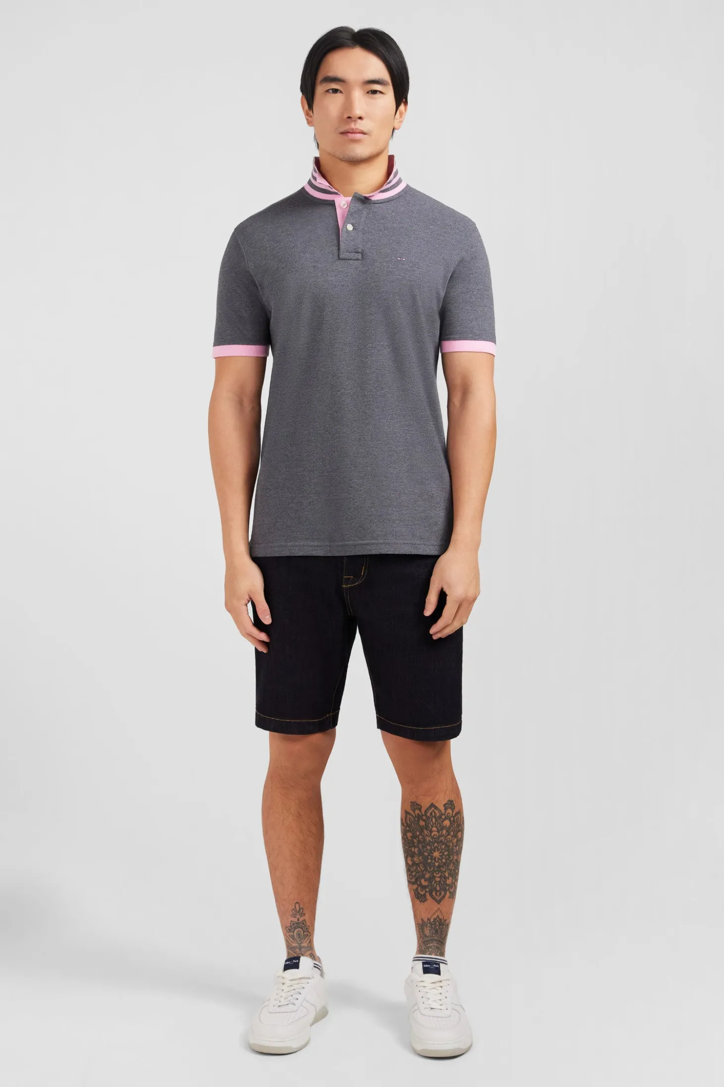 Polo gris en coton pima avec détails contrastés