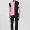 Polo manches courtes bicolore en piqué coton bleu marine et rose coupe Regular