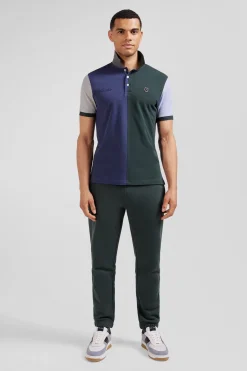 Polo manches courtes colorblock en piqué coton vert coupe Regular