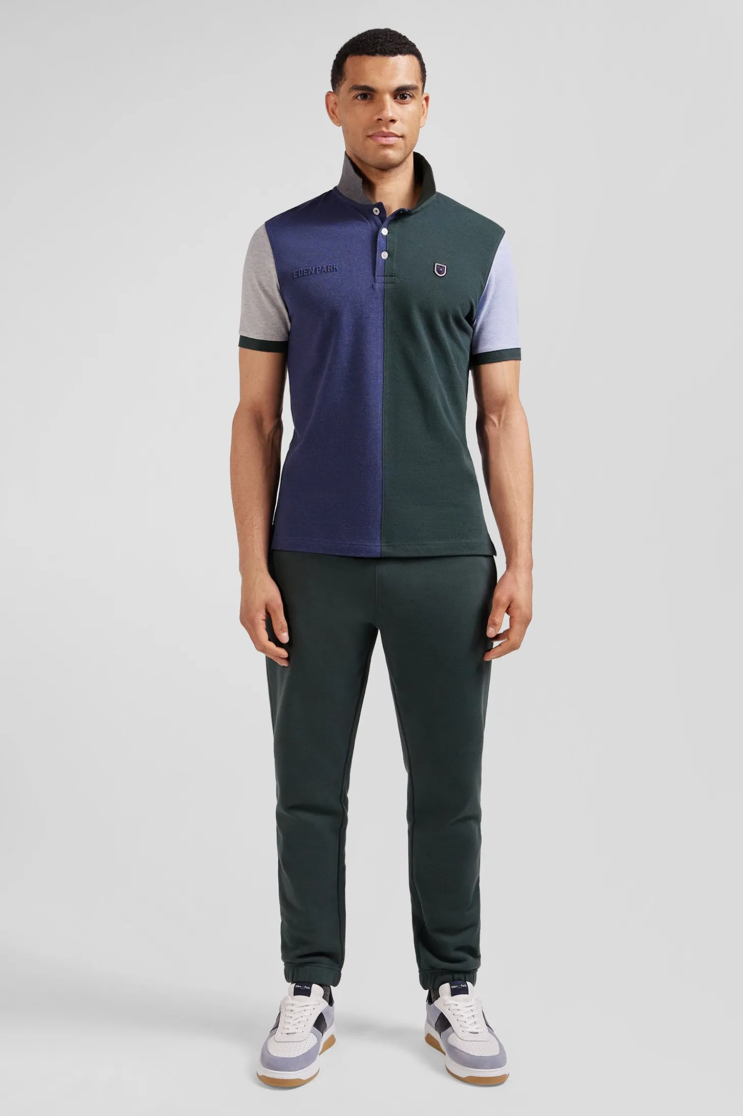 Polo manches courtes colorblock en piqué coton vert coupe Regular