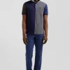 Polo manches courtes colorblock en piqué coton gris coupe Regular