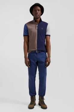 Polo manches courtes colorblock en piqué coton bleu marine coupe Regular