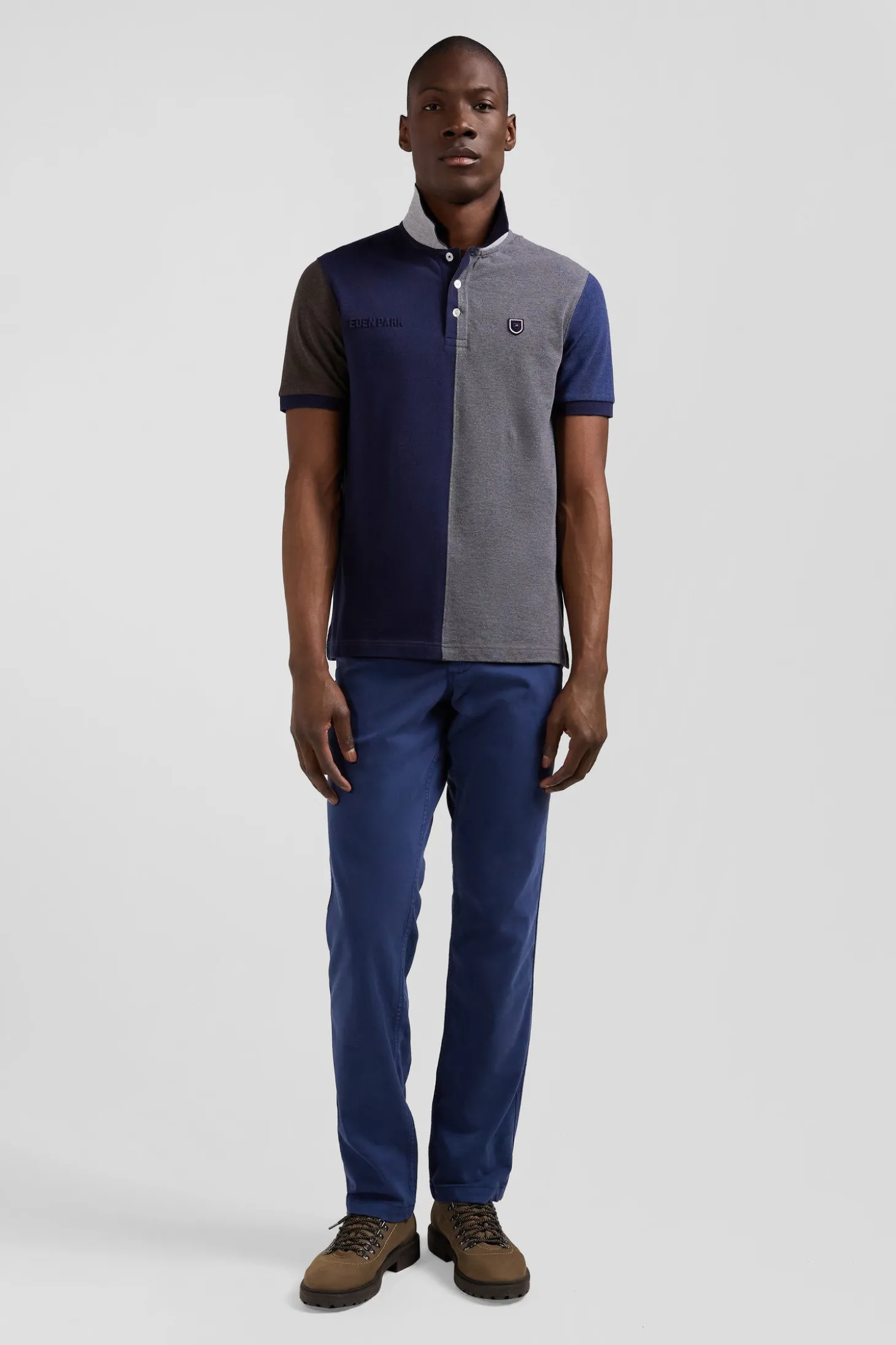 Polo manches courtes colorblock en piqué coton gris coupe Regular