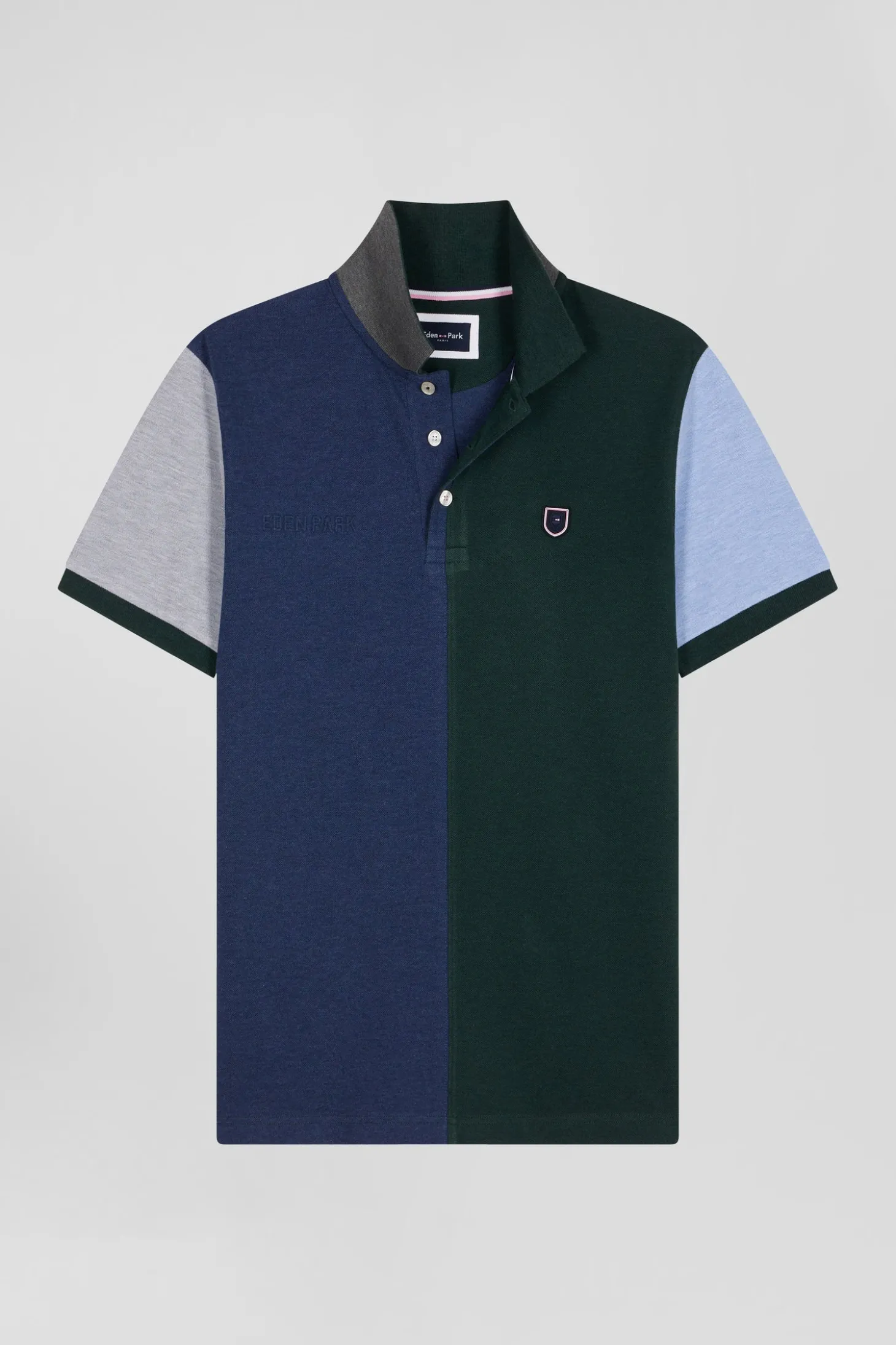 Polo manches courtes colorblock en piqué coton vert coupe Regular