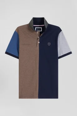 Polo manches courtes colorblock en piqué coton bleu marine coupe Regular