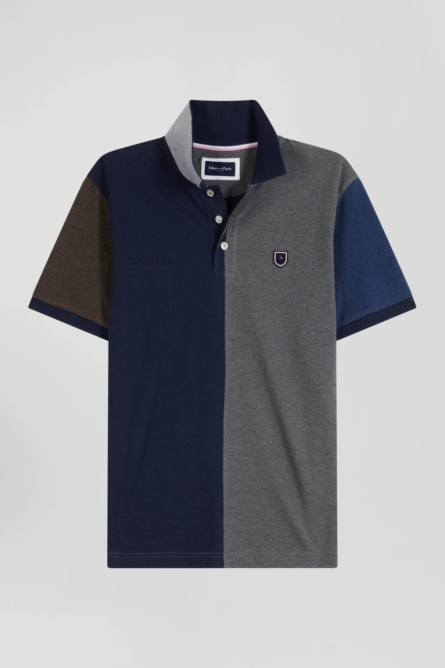 Polo manches courtes colorblock en piqué coton gris coupe Regular