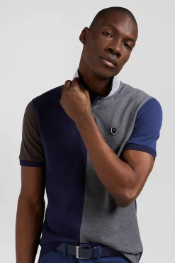 Polo manches courtes colorblock en piqué coton gris coupe Regular