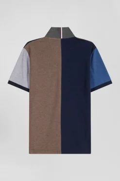 Polo manches courtes colorblock en piqué coton bleu marine coupe Regular