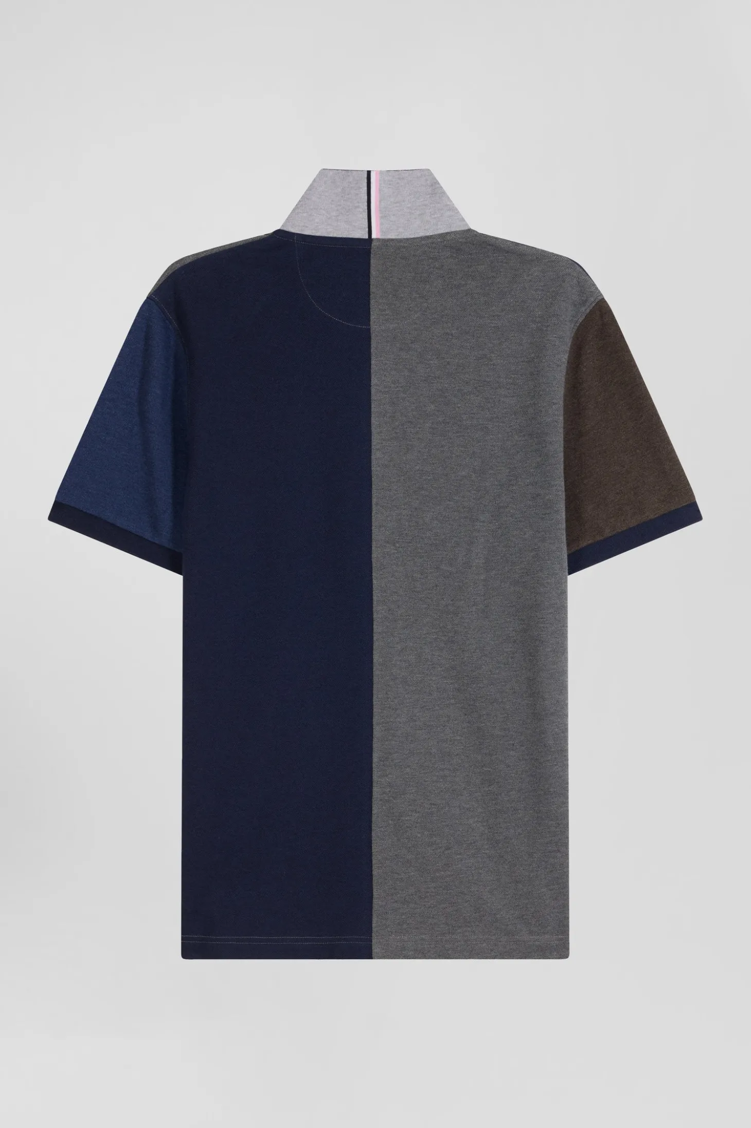 Polo manches courtes colorblock en piqué coton gris coupe Regular