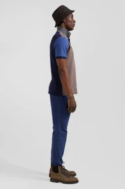 Polo manches courtes colorblock en piqué coton bleu marine coupe Regular
