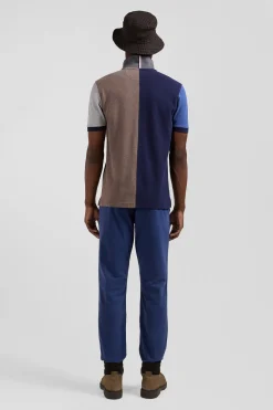Polo manches courtes colorblock en piqué coton bleu marine coupe Regular