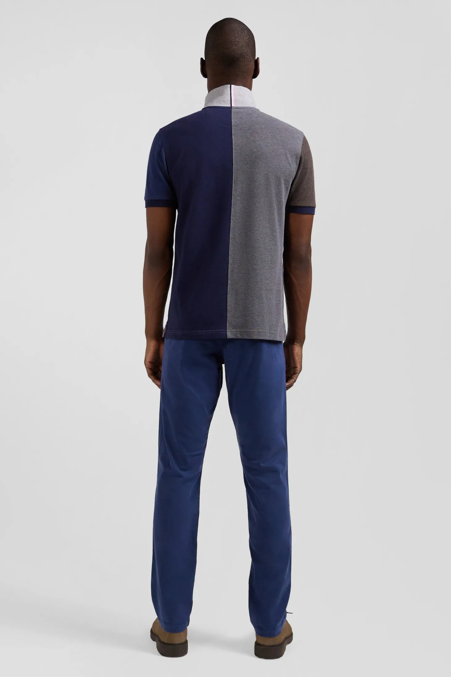 Polo manches courtes colorblock en piqué coton gris coupe Regular