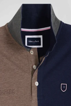 Polo manches courtes colorblock en piqué coton bleu marine coupe Regular