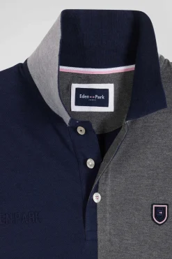 Polo manches courtes colorblock en piqué coton gris coupe Regular