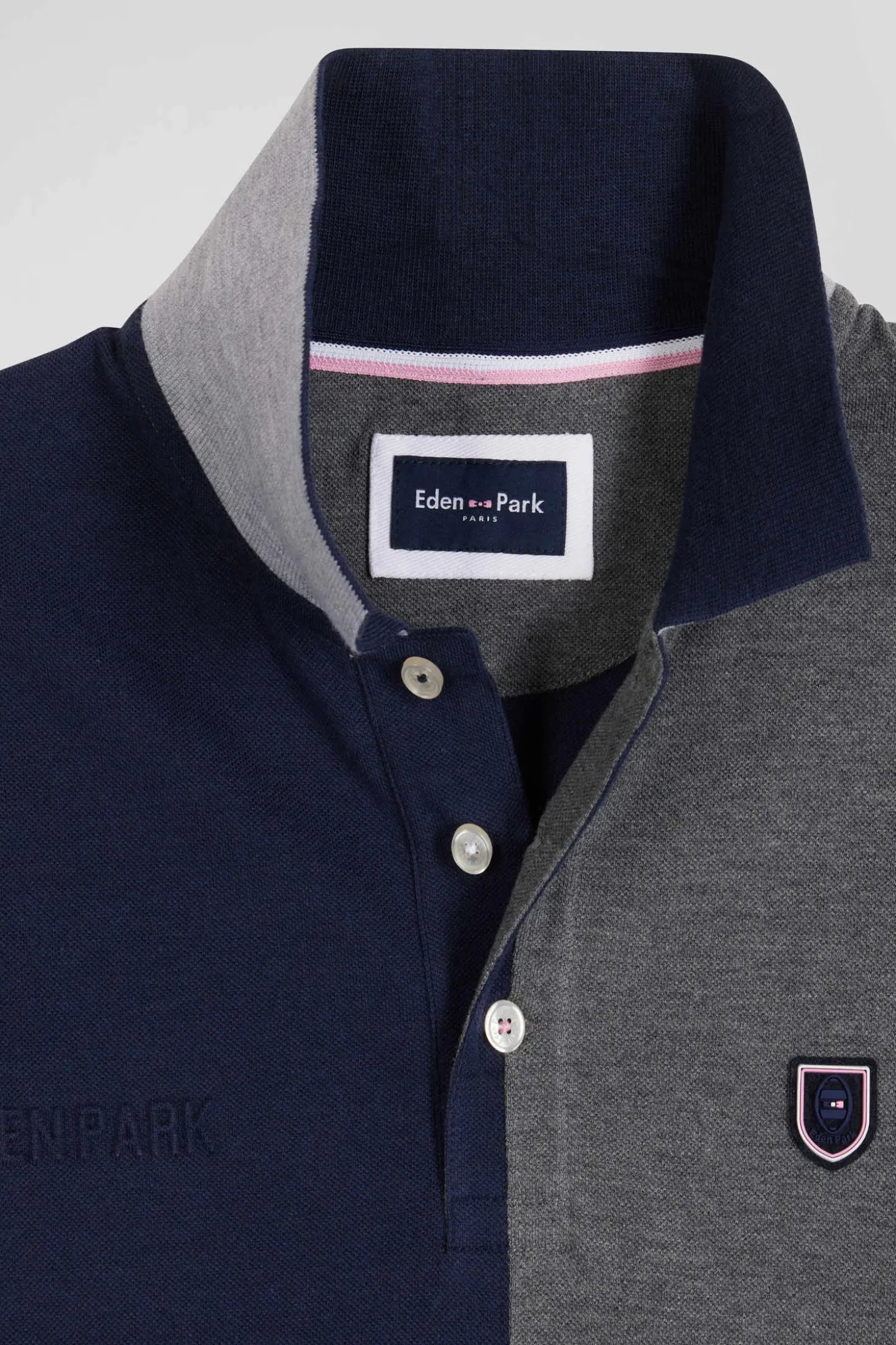 Polo manches courtes colorblock en piqué coton gris coupe Regular
