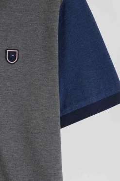 Polo manches courtes colorblock en piqué coton gris coupe Regular