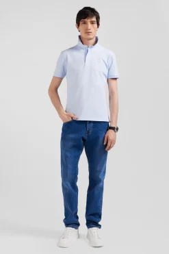 Polo manches courtes en coton stretch ciel coupe Slim