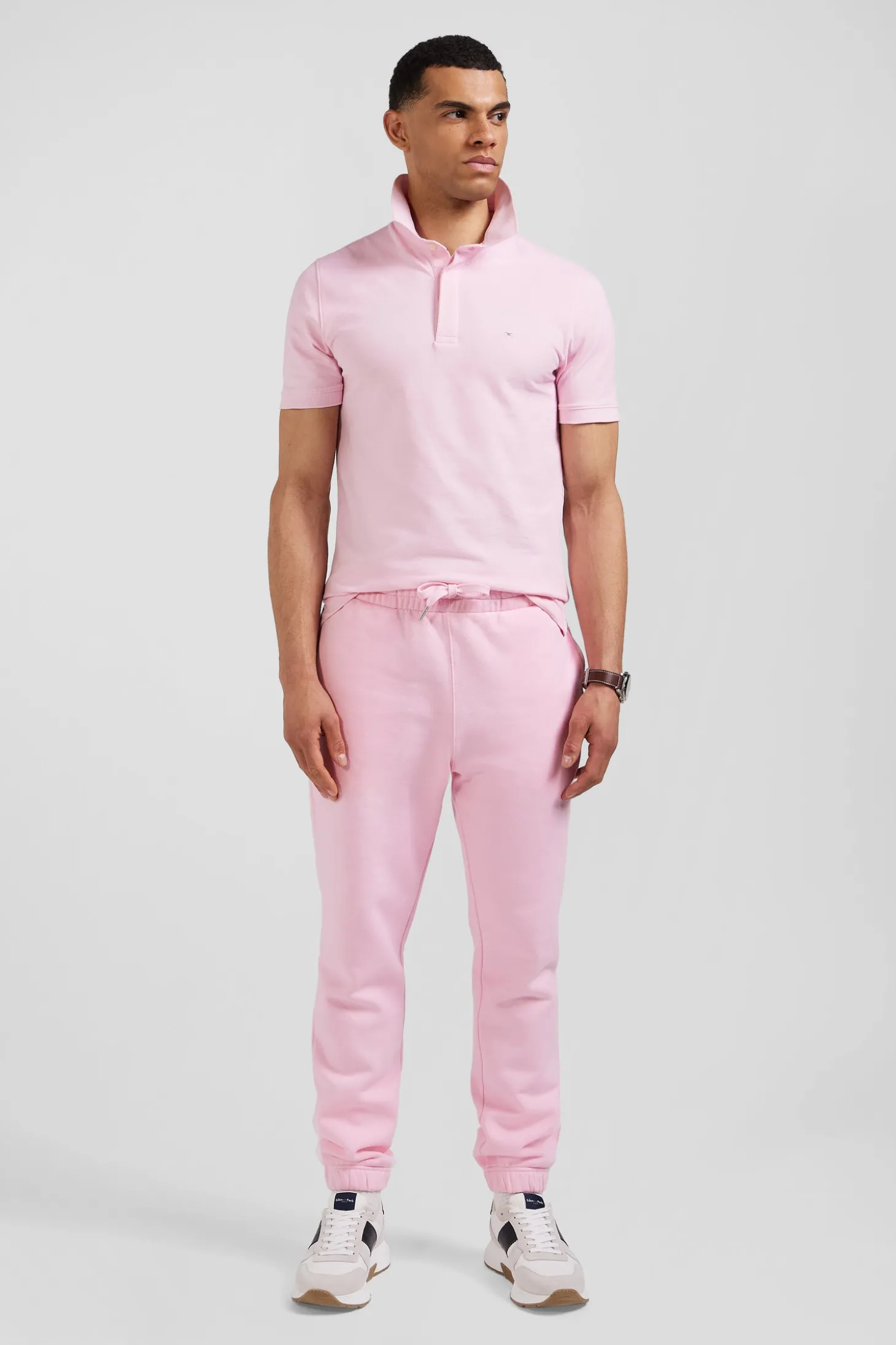 Polo manches courtes en coton stretch rose coupe Slim