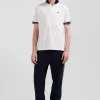 Polo manches courtes en coton stretch blanc col jacquard Eden Park coupe Slim