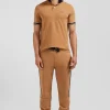 Polo manches courtes en coton stretch camel col jacquard Eden Park coupe Slim