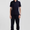 Polo manches courtes en coton stretch bleu marine col jacquard Eden Park coupe Slim