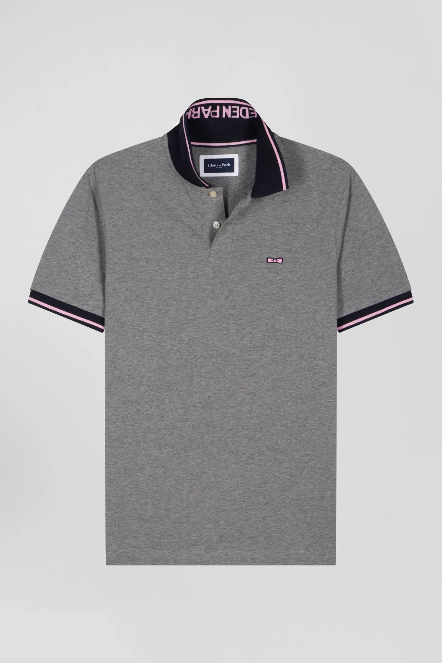 Polo manches courtes en coton stretch gris col jacquard Eden Park coupe Slim