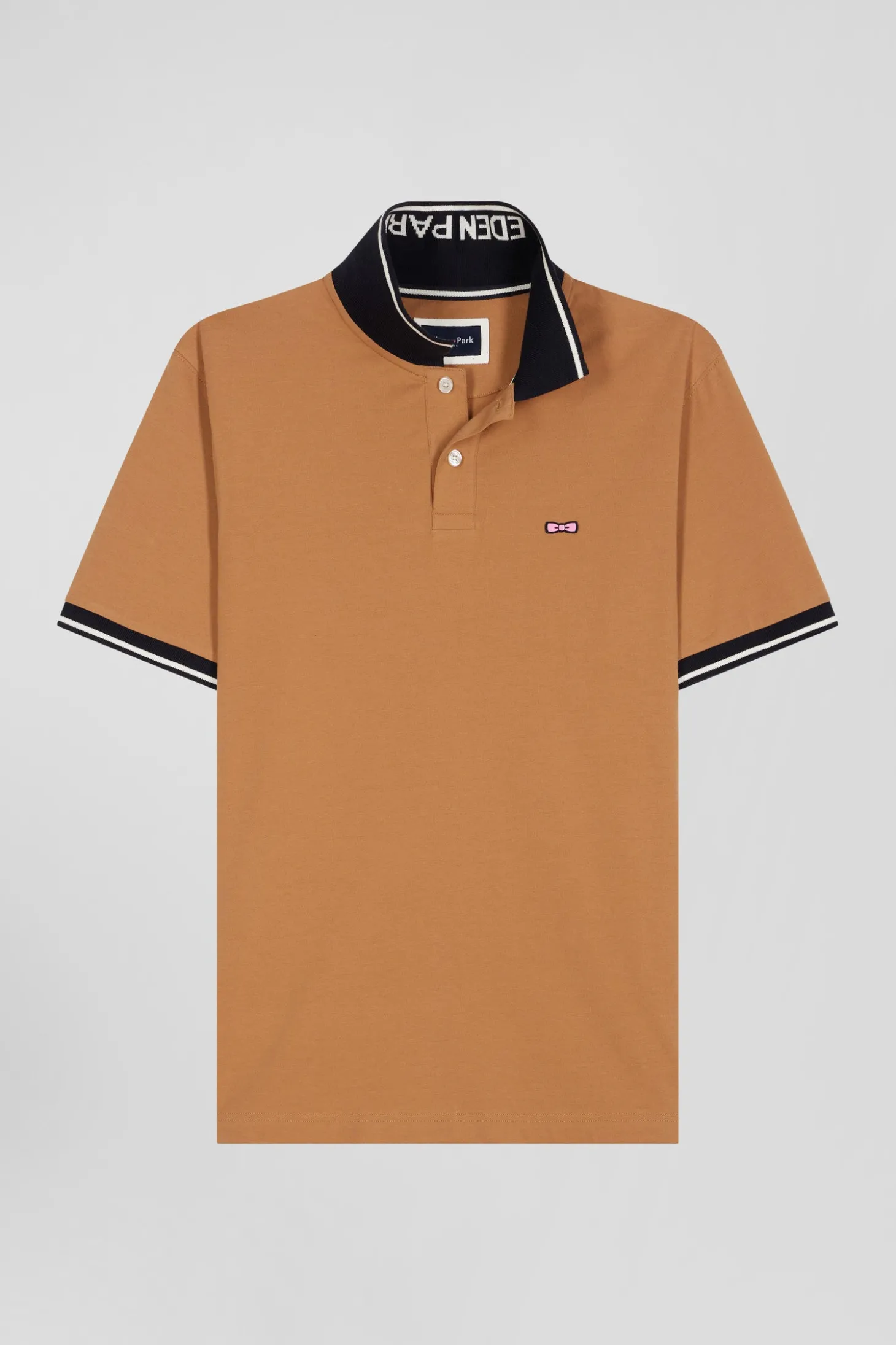 Polo manches courtes en coton stretch camel col jacquard Eden Park coupe Slim