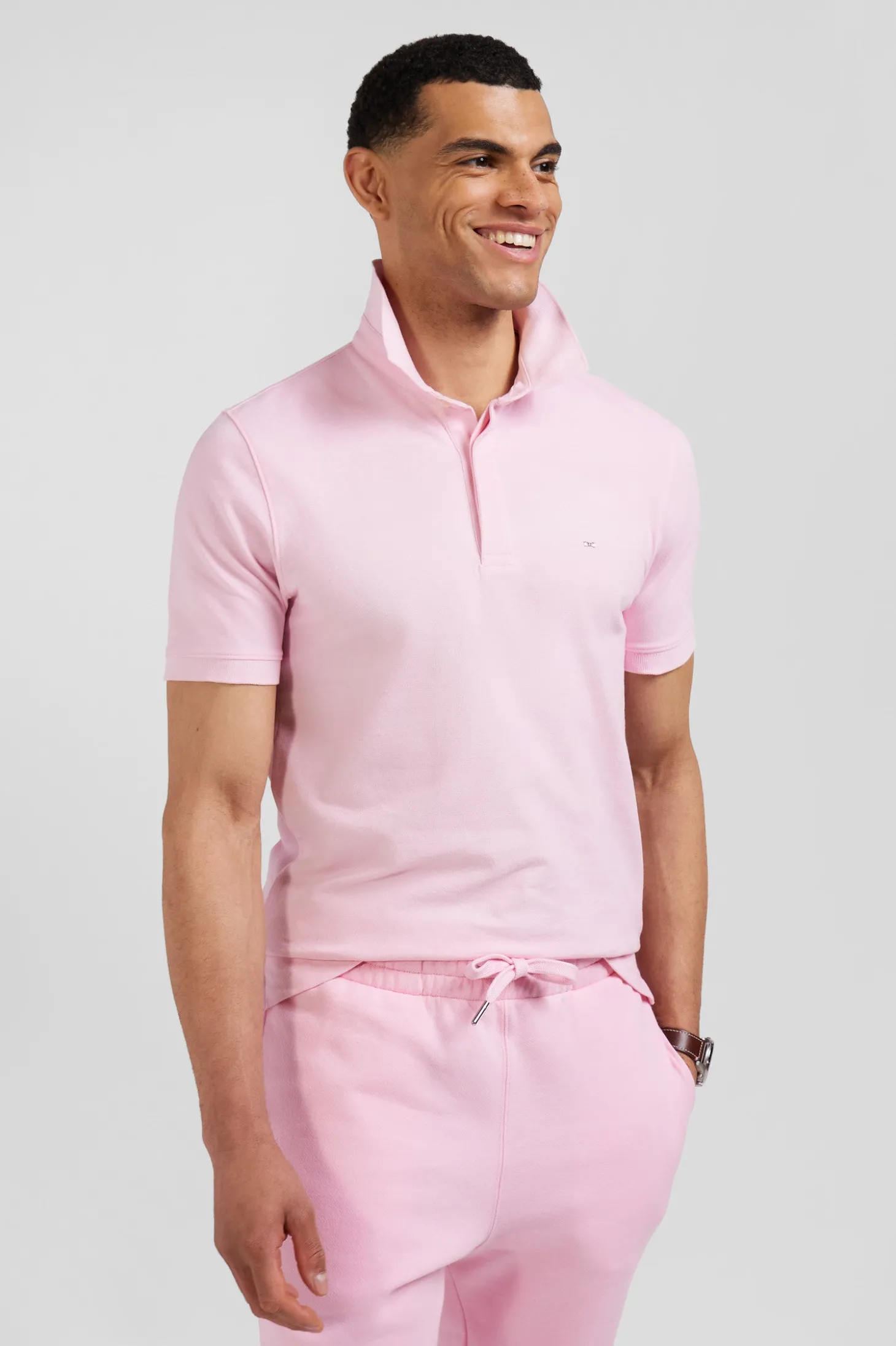 Polo manches courtes en coton stretch rose coupe Slim
