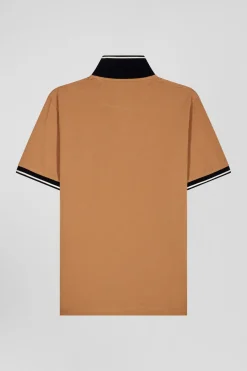 Polo manches courtes en coton stretch camel col jacquard Eden Park coupe Slim