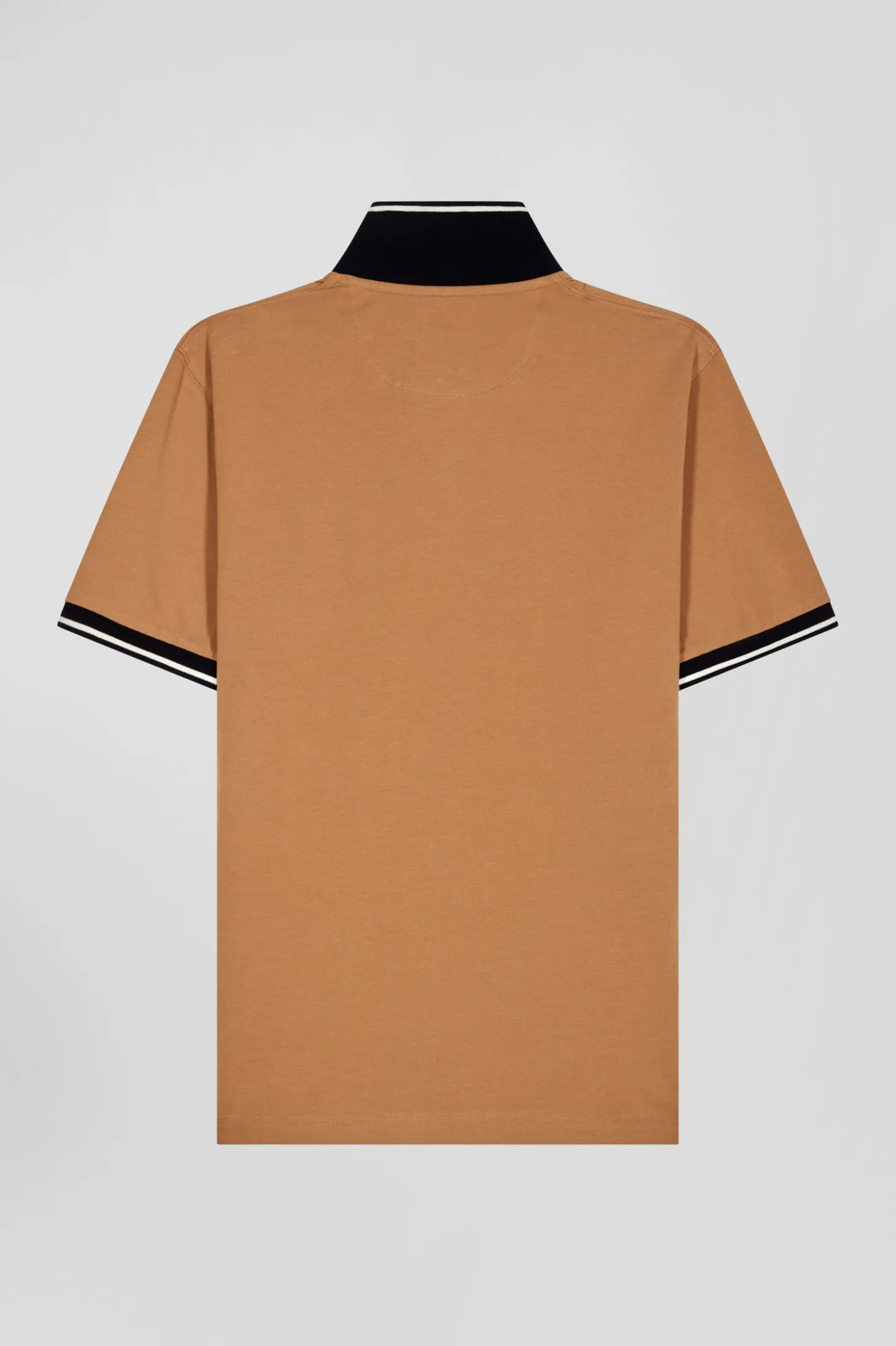 Polo manches courtes en coton stretch camel col jacquard Eden Park coupe Slim