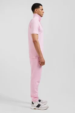 Polo manches courtes en coton stretch rose coupe Slim