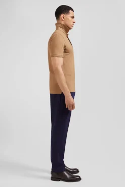 Polo manches courtes en coton stretch camel coupe Slim
