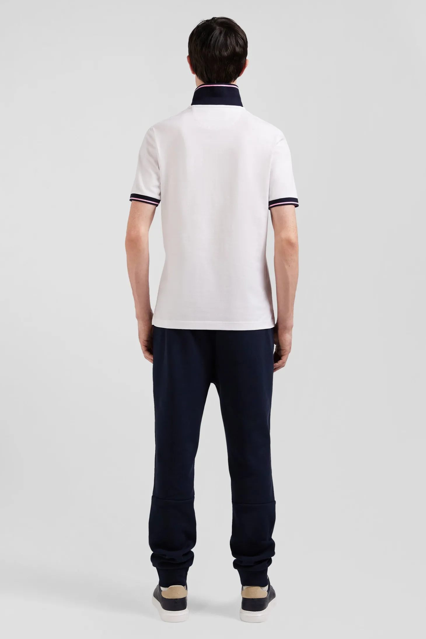 Polo manches courtes en coton stretch blanc col jacquard Eden Park coupe Slim
