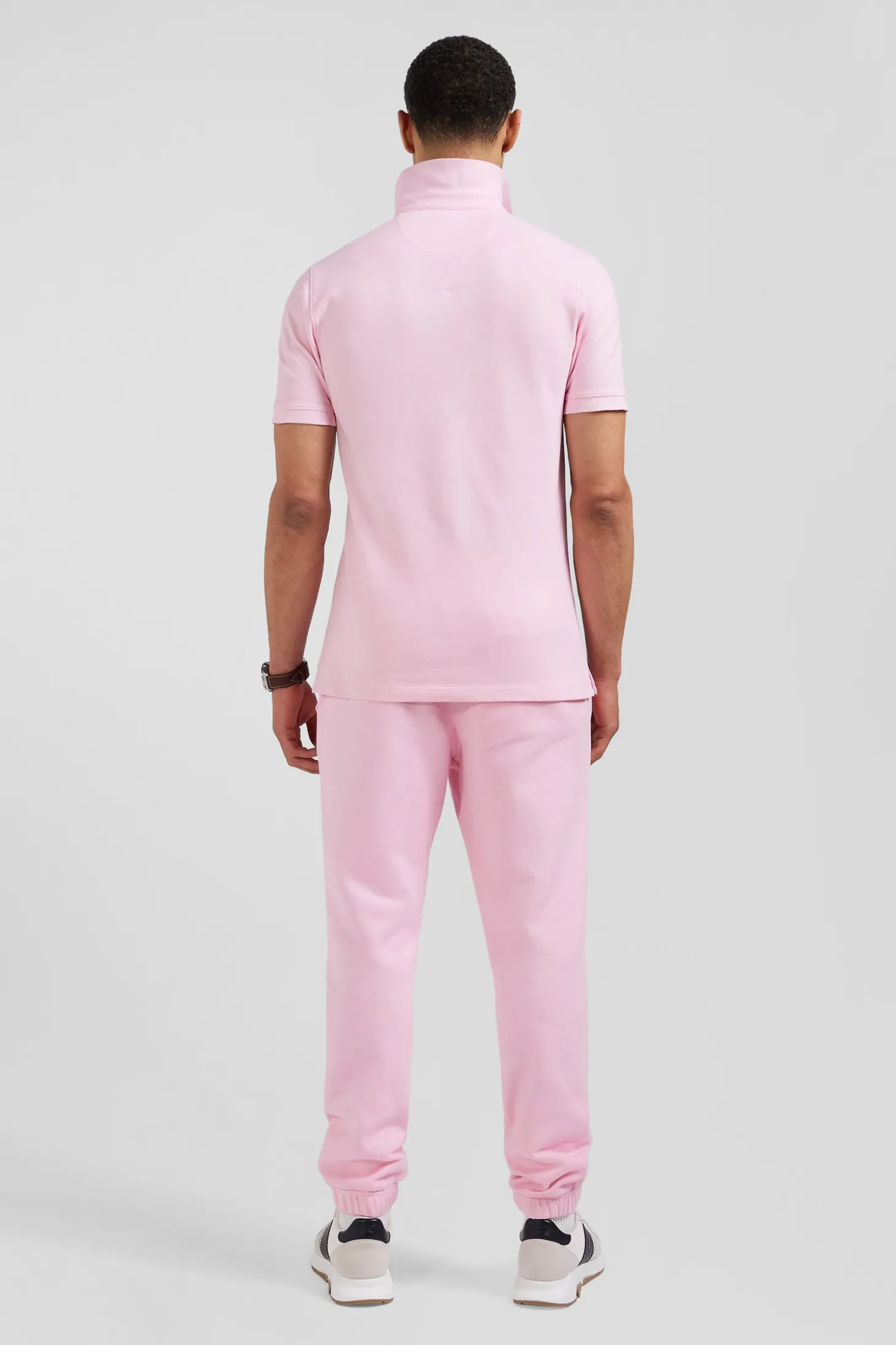 Polo manches courtes en coton stretch rose coupe Slim