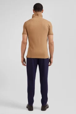 Polo manches courtes en coton stretch camel coupe Slim